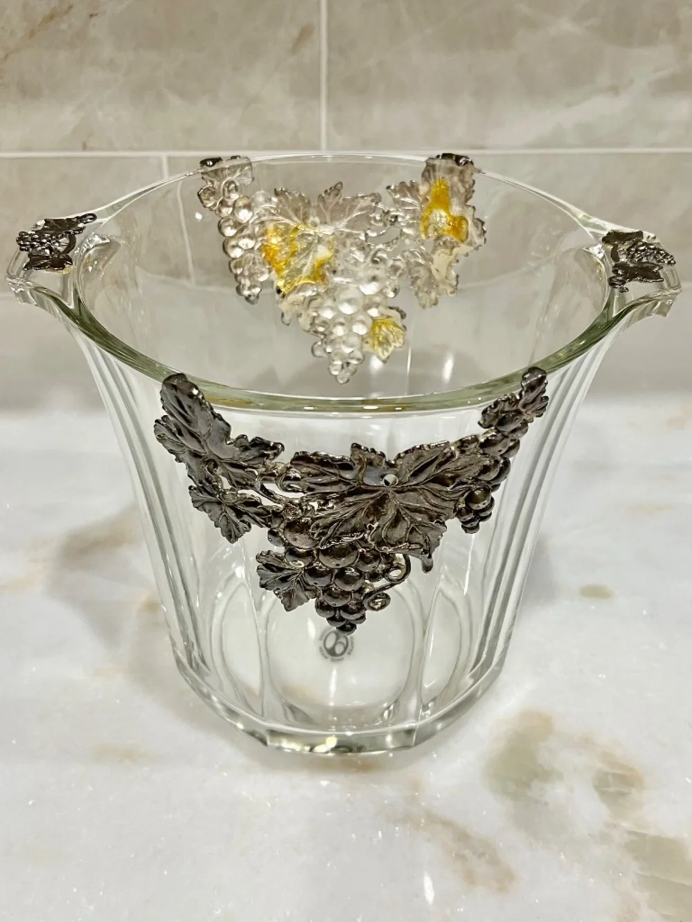 Arthur Court Glass Grape Ice Bucket & Matching 12